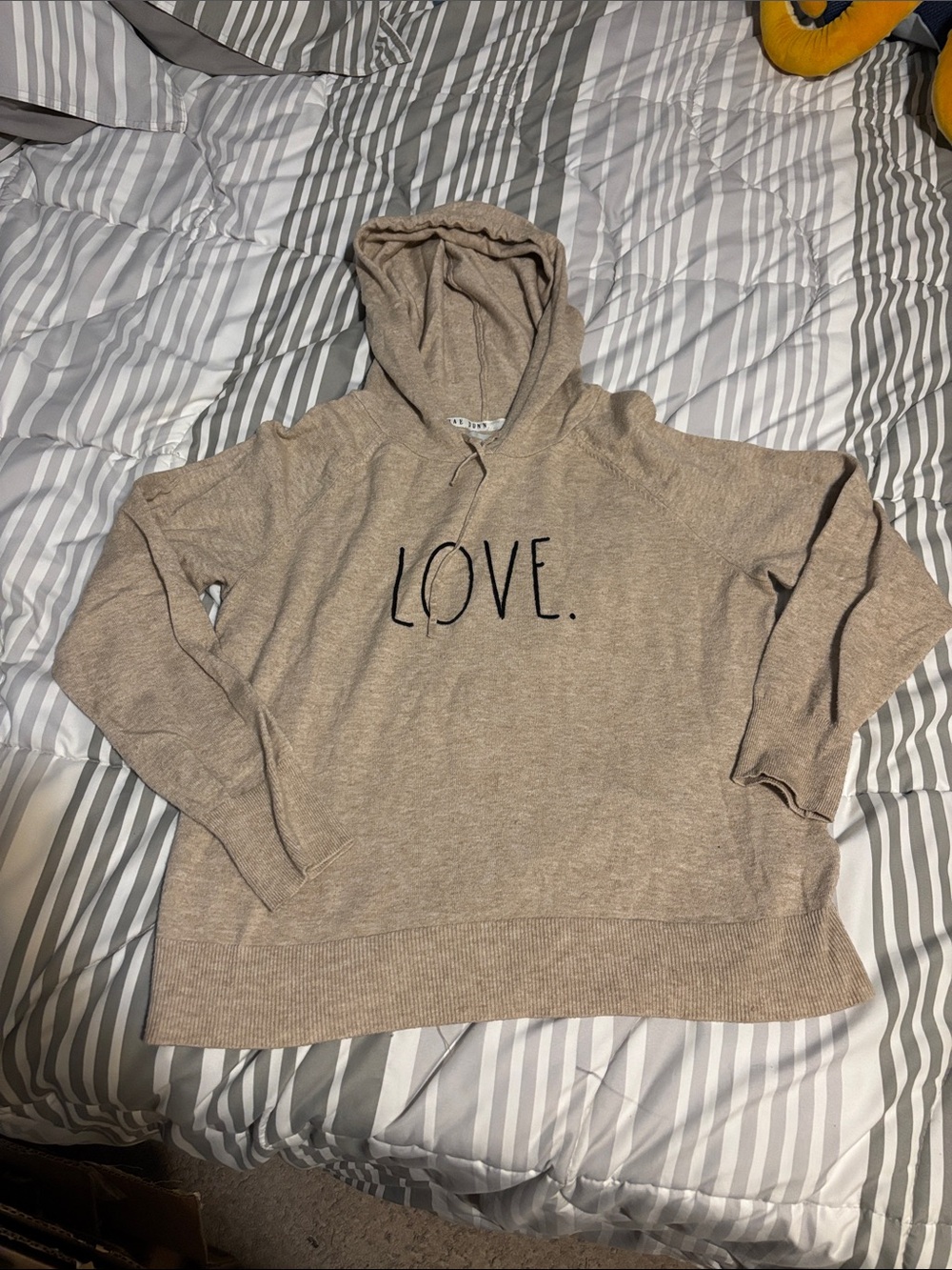 Rae Dunn Beige 'LOVE.' Hoodie Sweater - Picture 1 of 3